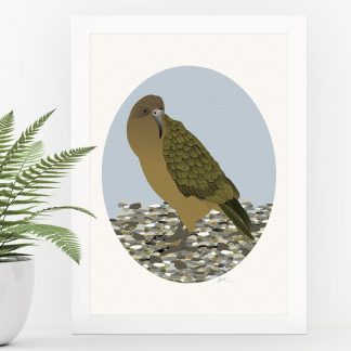 Kea art print in a white frame