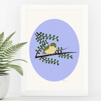 Tauhou (Silvereye) art print in a white frame