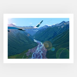 Air New Zealand plane flying over the Southern Alps
