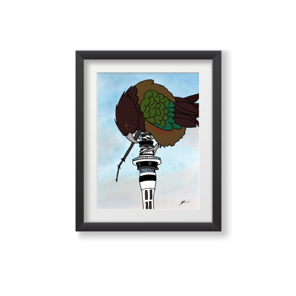 Kea Nui print in a black frame with a white mat.
