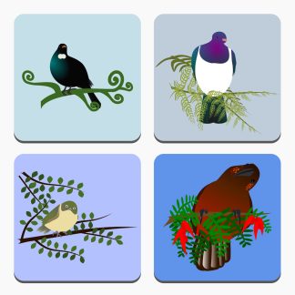 New Zealand native bird art coasters